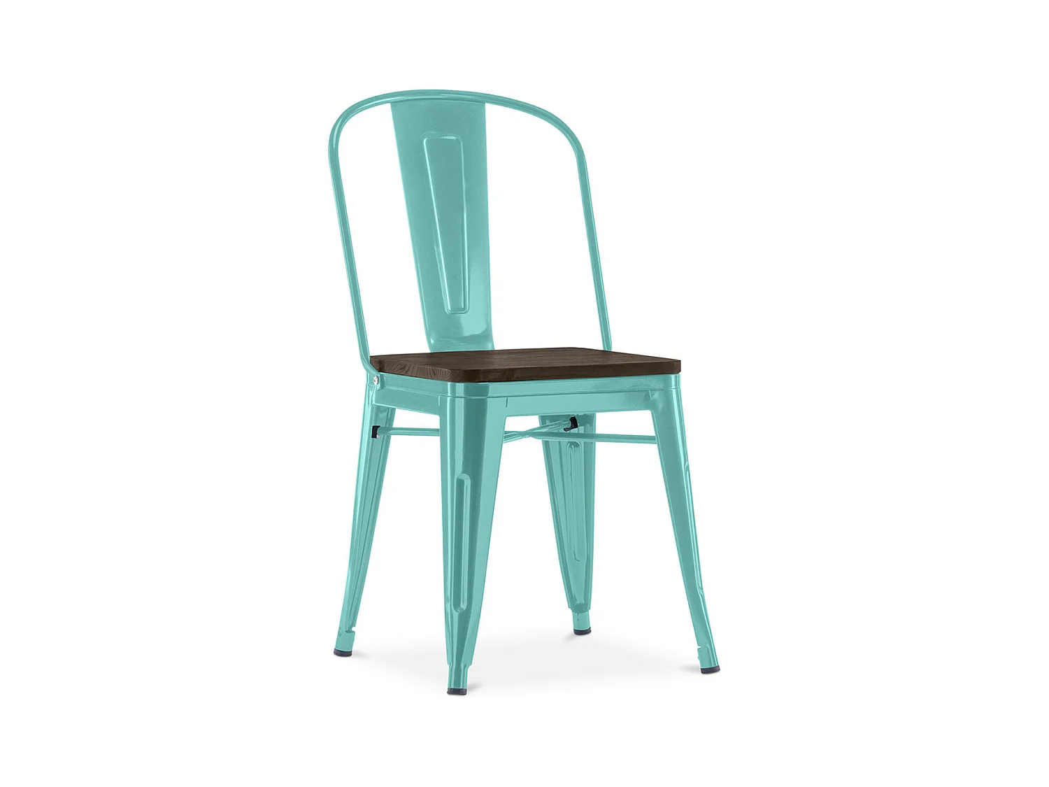 Chaise industrielle acier brillant et assise en bois massif marron Reko-Couleur Bleu canard