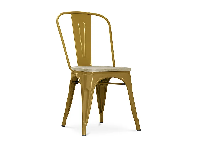 Silla industrial Kontoir marrón con asiento de pino macizo claro-Color Oro
