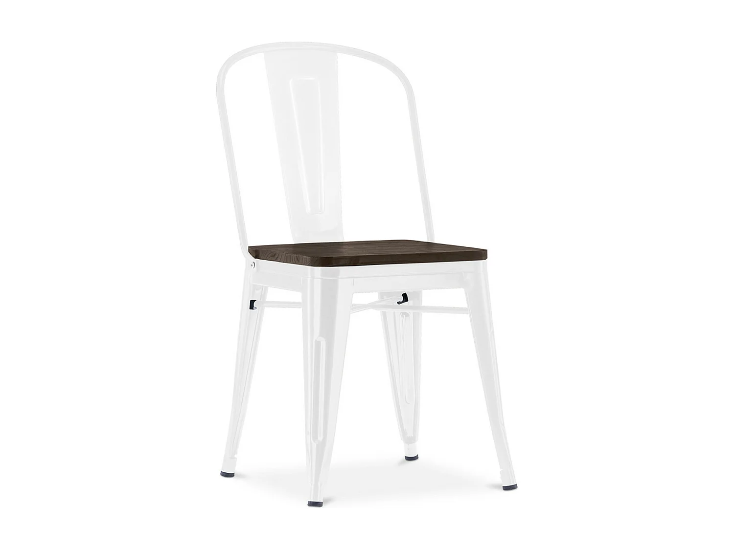 Silla industrial Kontoir de acero blanco brillante con asiento de pino macizo oscuro-Color Blanco