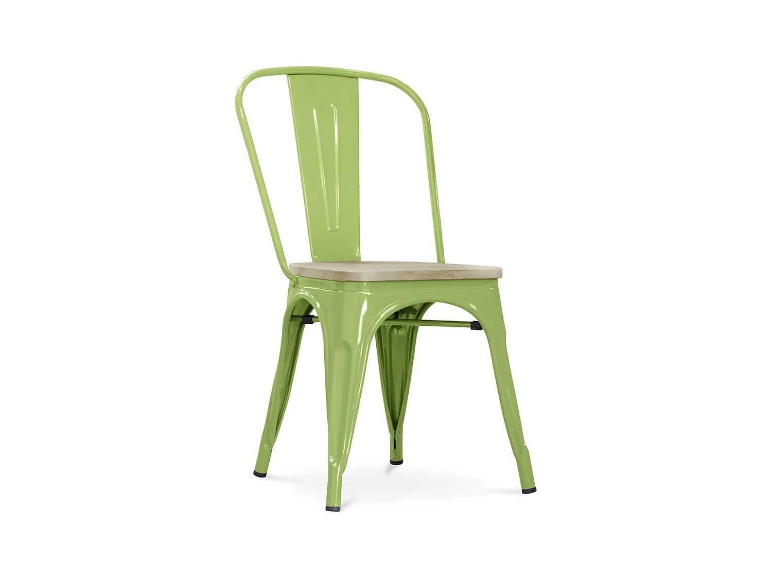 Chaise industrielle acier brillant et assise en bois massif naturel Reko-Couleur Vert pistache