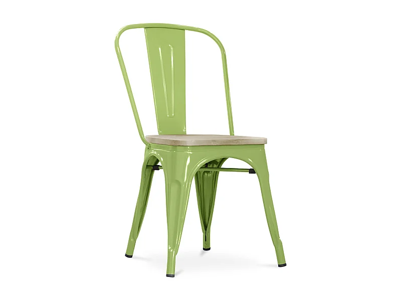 Chaise industrielle acier brillant et assise en bois massif naturel Reko-Couleur Vert pistache