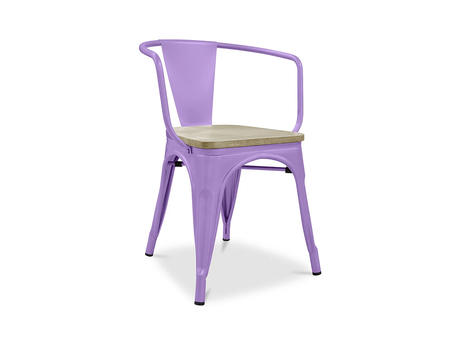 Chaise industrielle avec accoudoirs acier brillant et assise en bois massif naturel Reko-Couleur Violet