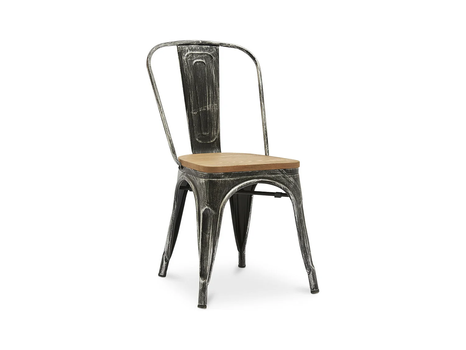 Chaise industrielle acier vieilli et assise en bois massif naturel Reko-Couleur Acier vieilli