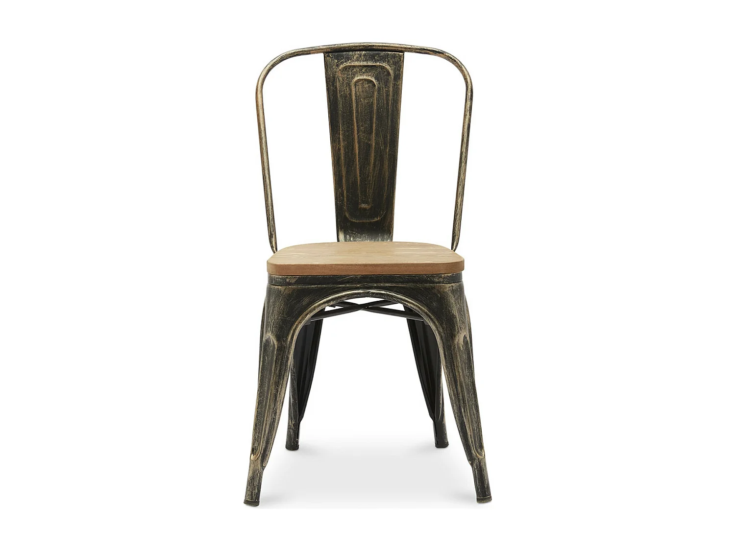 Chaise industrielle acier vieilli et assise en bois massif naturel Reko-Couleur Acier vieilli