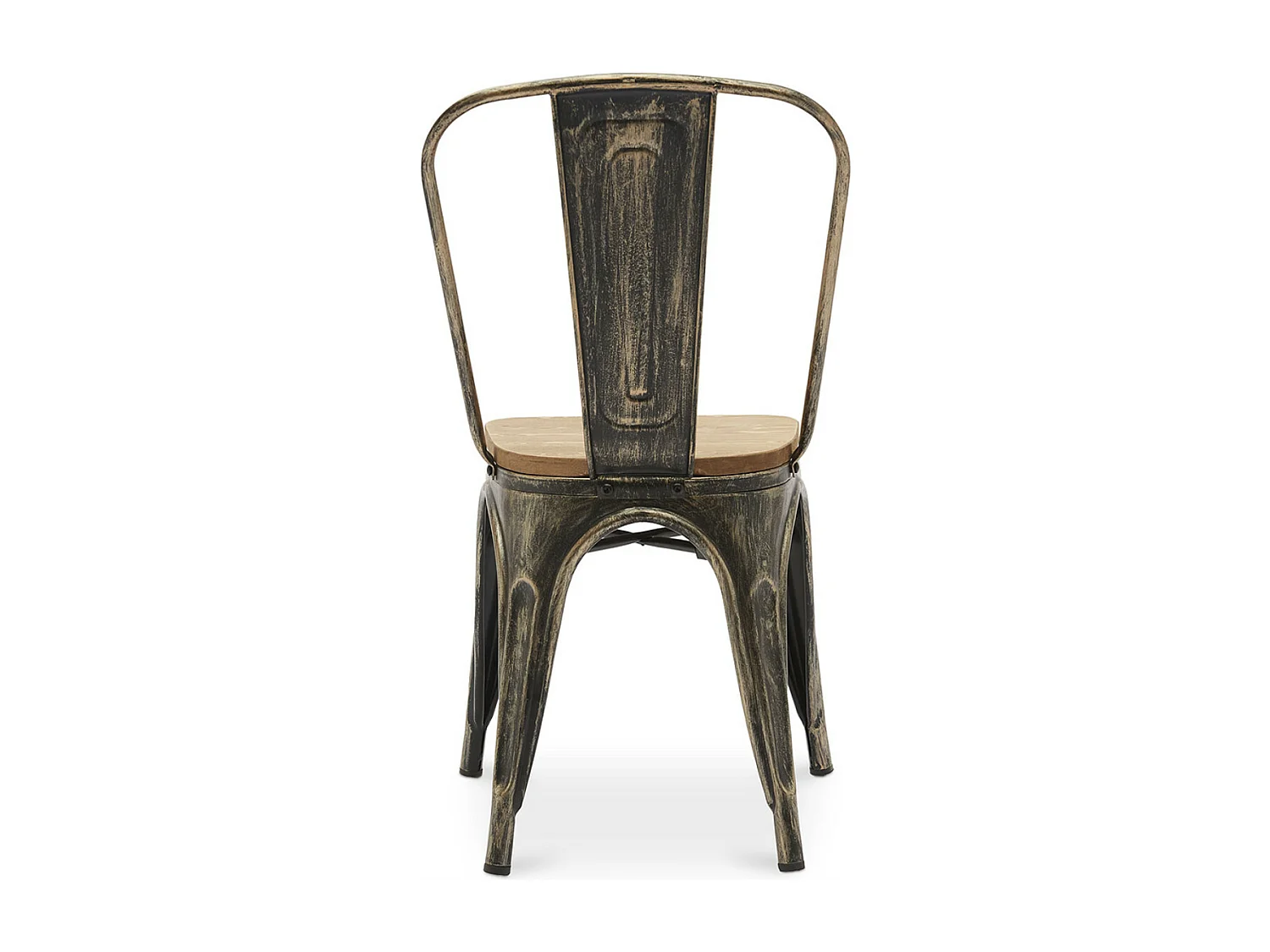 Chaise industrielle acier vieilli et assise en bois massif naturel Reko-Couleur Acier vieilli