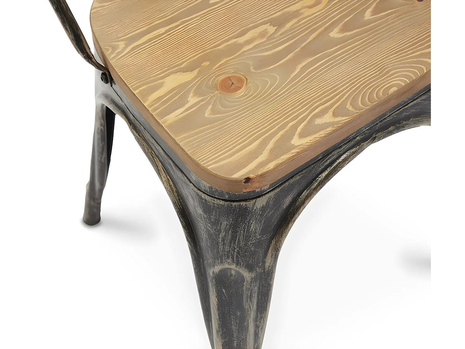 Chaise industrielle acier vieilli et assise en bois massif naturel Reko-Couleur Acier vieilli