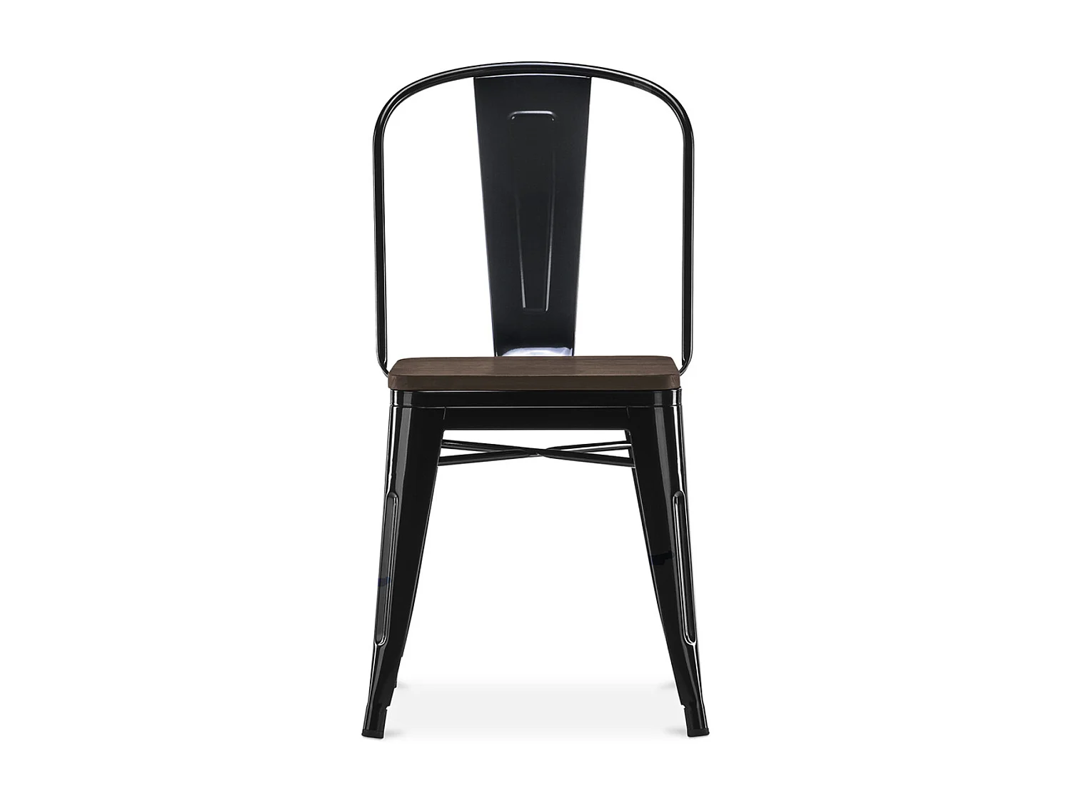 Silla industrial Kontoir de acero blanco brillante con asiento de pino macizo oscuro-Color Gris oscuro