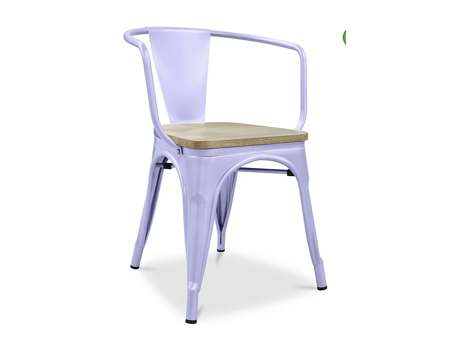 Chaise industrielle avec accoudoirs acier brillant et assise en bois massif naturel Reko-Couleur Parme