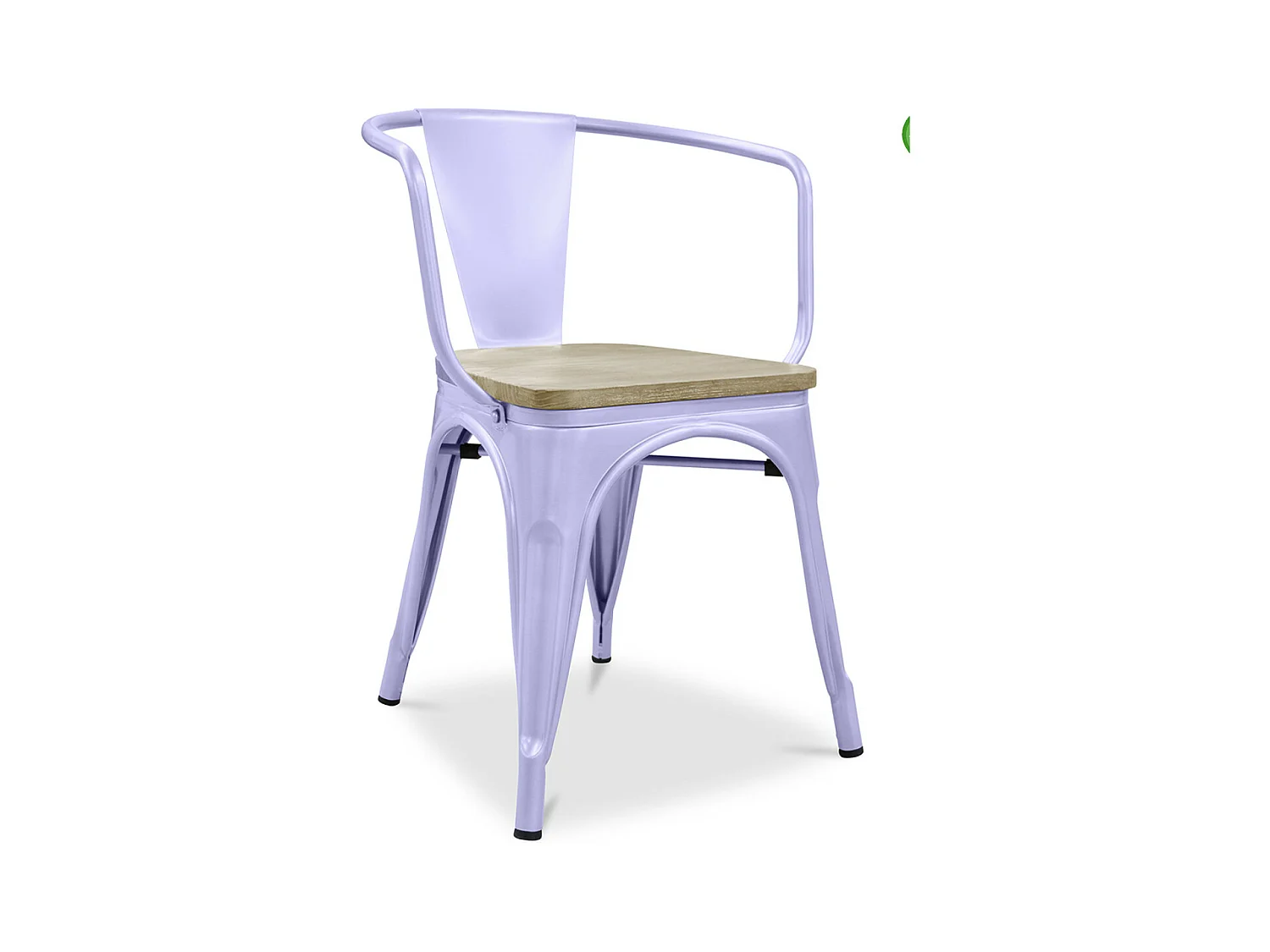 Chaise industrielle avec accoudoirs acier brillant et assise en bois massif naturel Reko-Couleur Parme