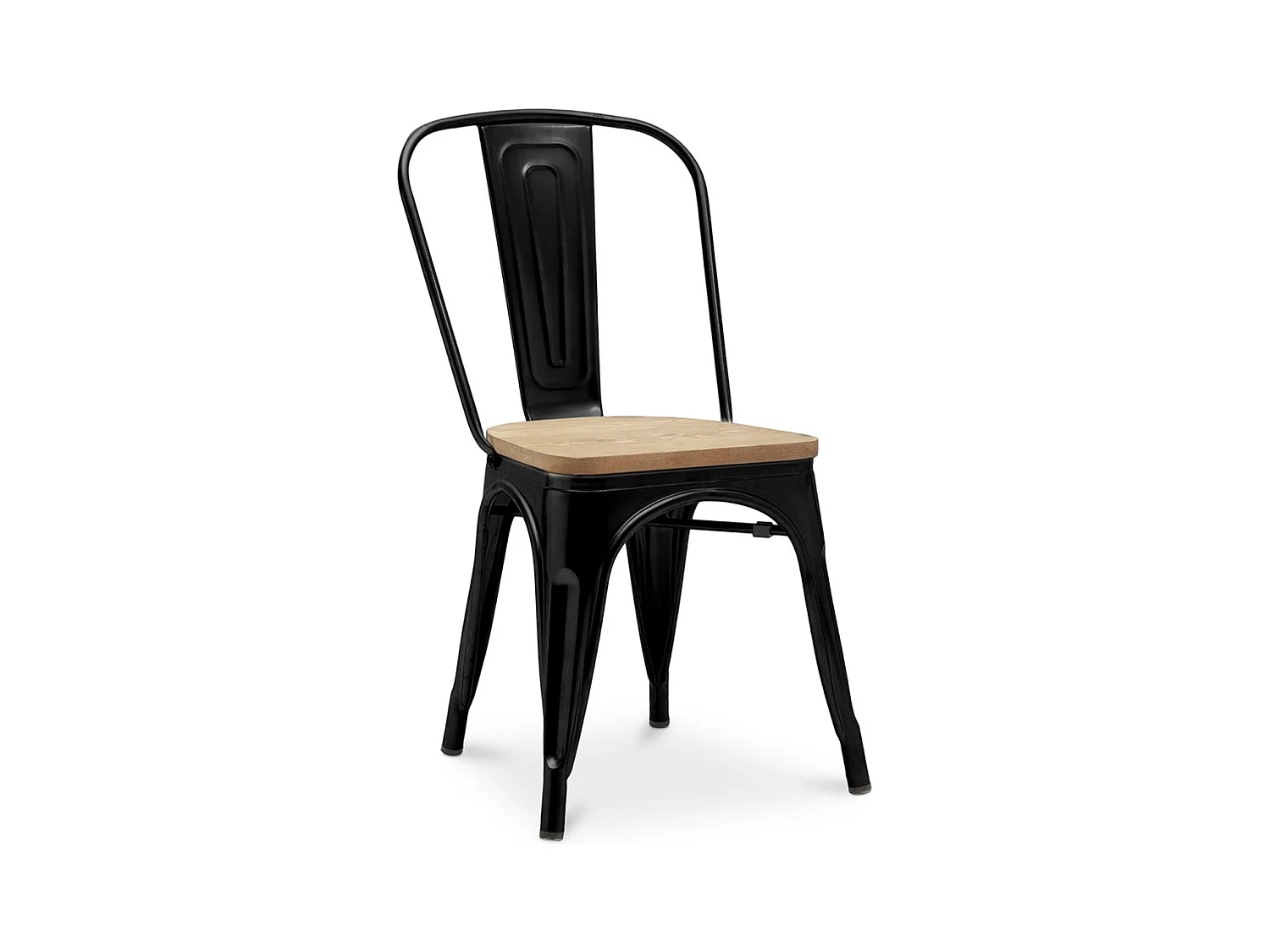 Chaise industrielle acier brillant et assise en bois massif naturel Reko-Couleur Noir