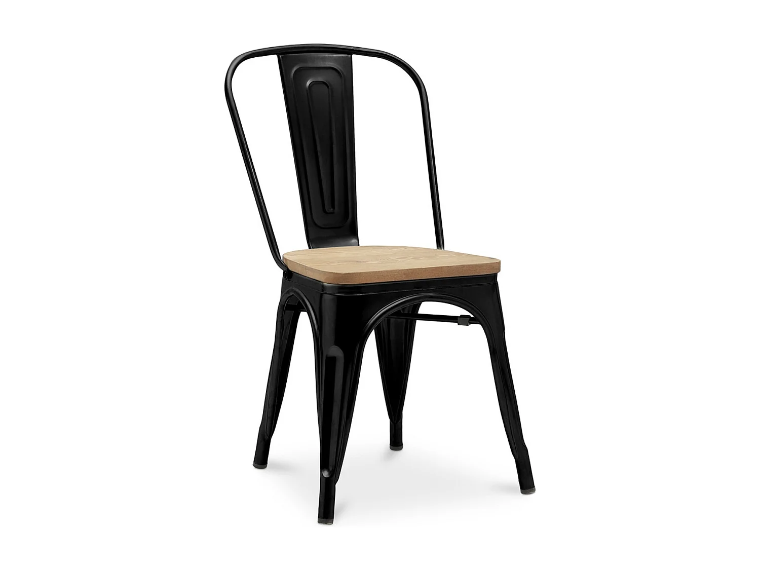 Chaise industrielle acier brillant et assise en bois massif naturel Reko-Couleur Noir