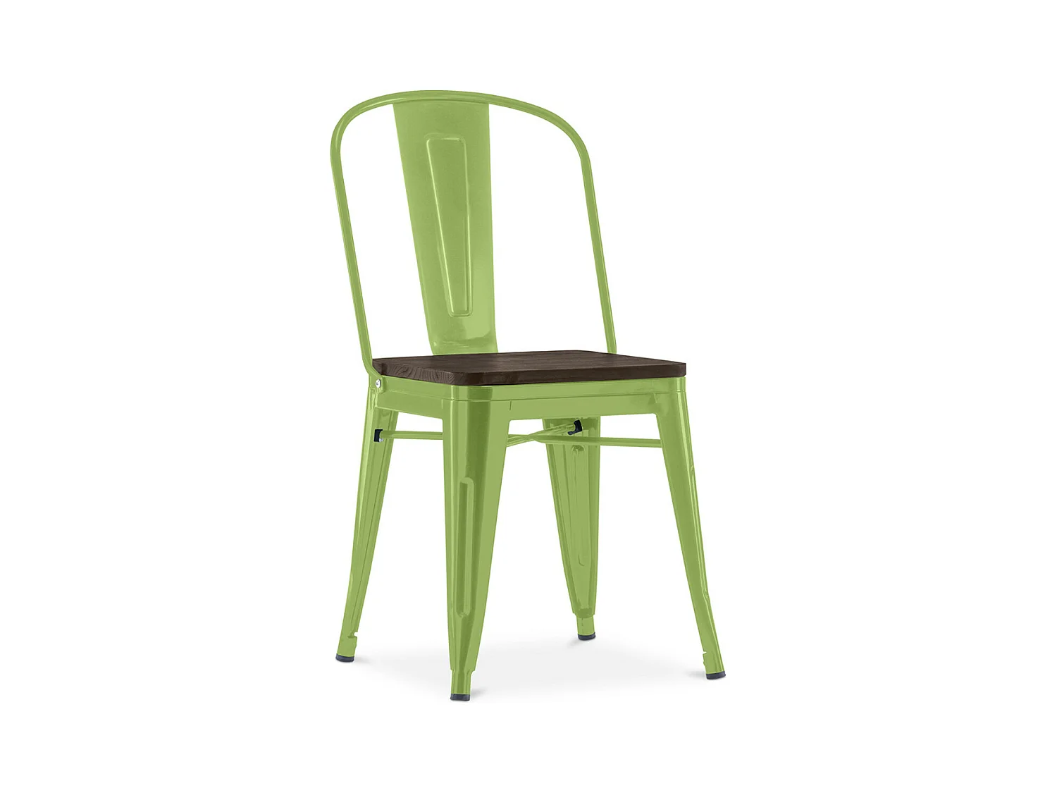 Chaise industrielle acier brillant et assise en bois massif marron Reko-Couleur Vert pistache