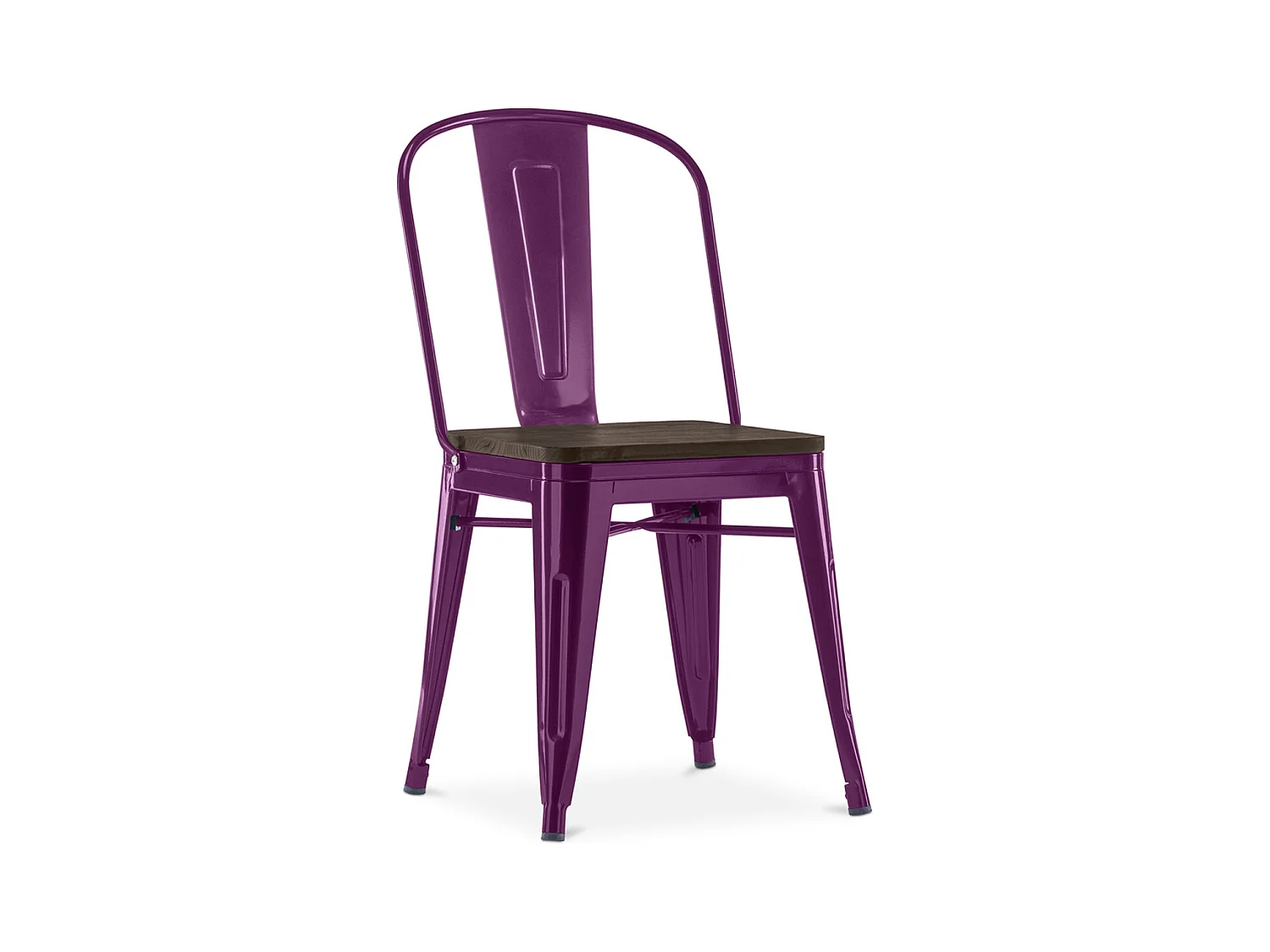 Chaise industrielle acier brillant et assise en bois massif marron Reko-Couleur Violet