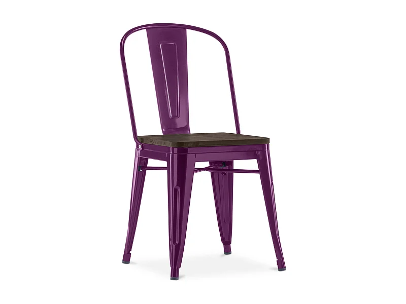 Chaise industrielle acier brillant et assise en bois massif marron Reko-Couleur Violet