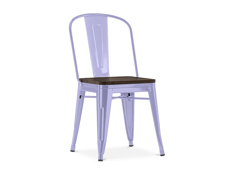 Silla industrial Kontoir de acero blanco brillante con asiento de pino macizo oscuro-Color Parma