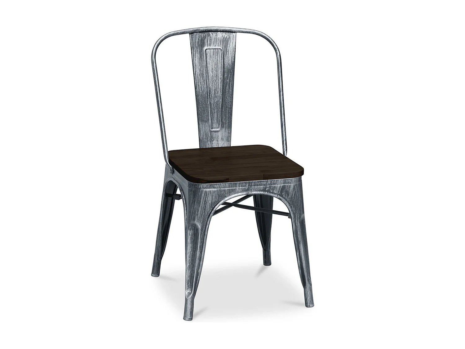 Chaise acier vintage vieilli et assise en bois massif marron Reko-Couleur Acier argenté