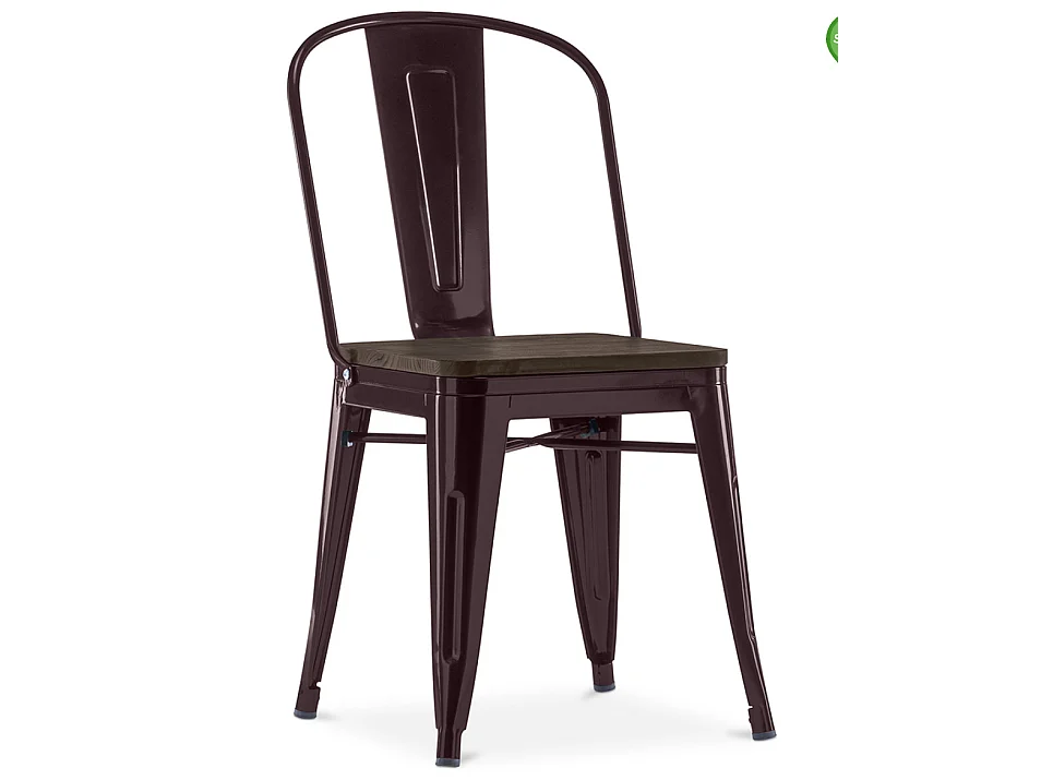 Chaise acier vintage vieilli et assise en bois massif marron Reko-Acier argenté
