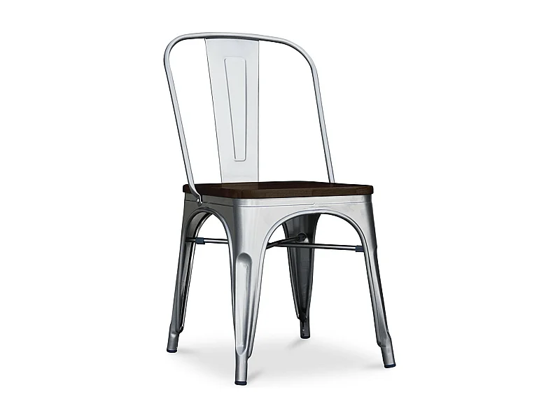 Chaise acier vintage vieilli et assise en bois massif marron Reko-Couleur Acier argenté