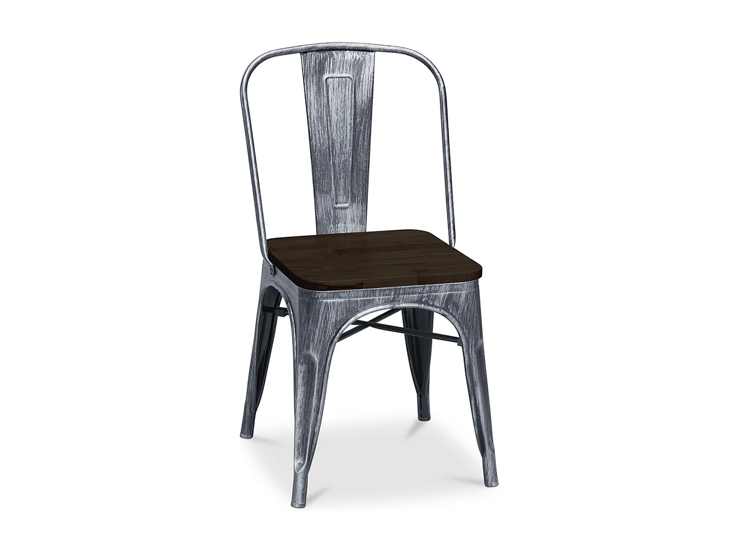 Vintage verouderde stalen stoel en bruine massief houten zitting Reko-Kleur Bronzen