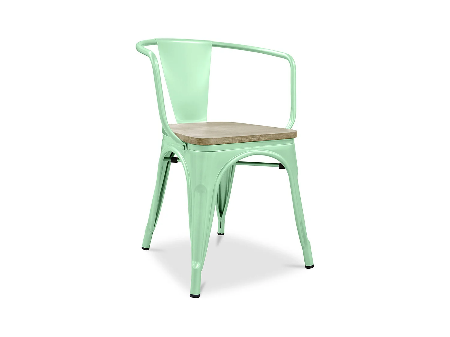 Chaise industrielle avec accoudoirs acier brillant et assise en bois massif naturel Reko-Couleur Rouge