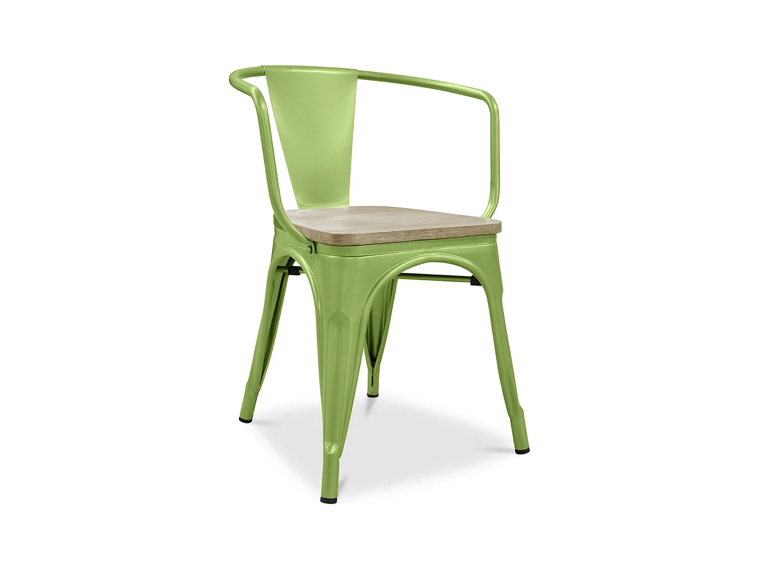 Chaise industrielle avec accoudoirs acier brillant et assise en bois massif naturel Reko-Couleur Rouge