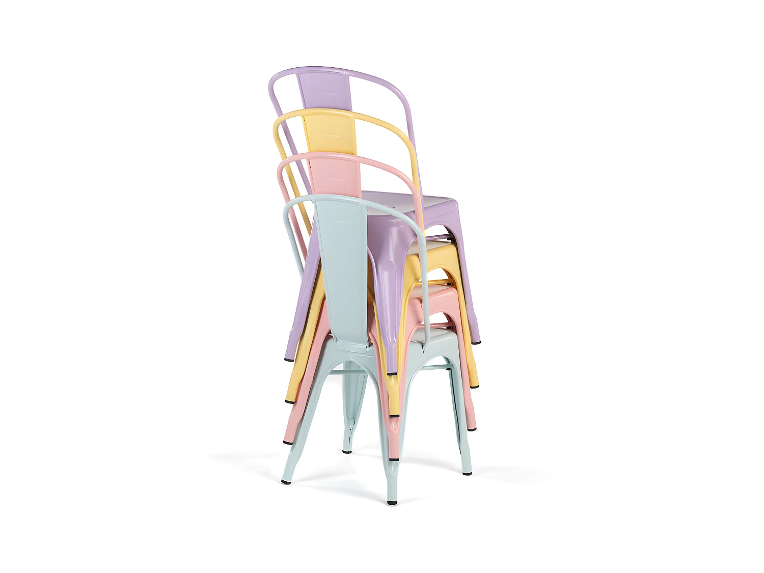 Chaise industrielle avec accoudoirs acier brillant et assise en bois massif naturel Reko-Couleur Rouge