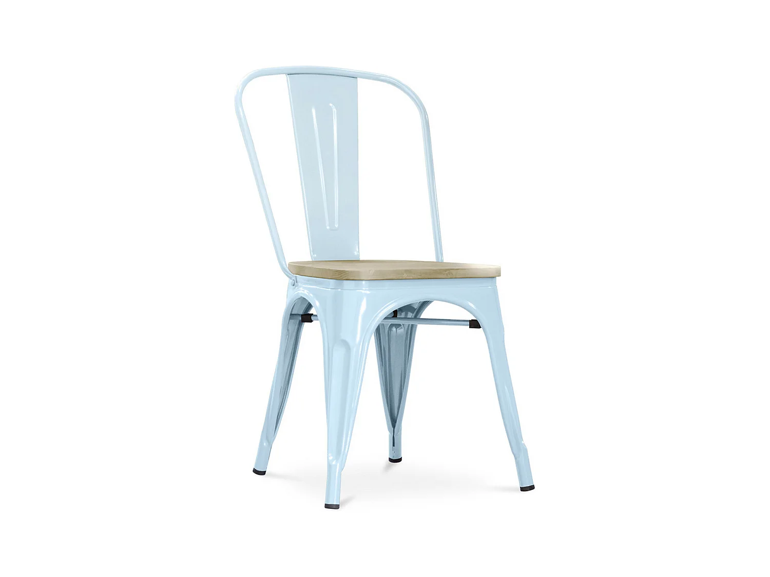 Chaise industrielle acier brillant et assise en bois massif naturel Reko-Couleur Bleu clair
