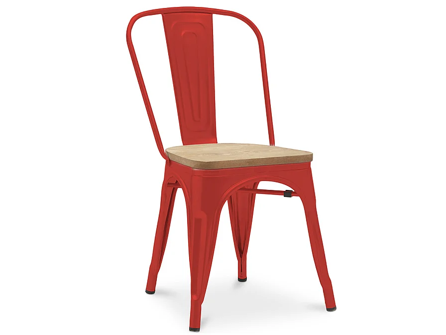 Chaise industrielle acier brillant et assise en bois massif naturel Reko-Bleu clair