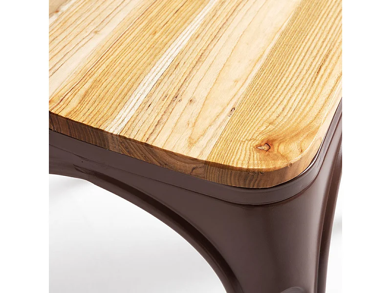 Chaise industrielle acier brillant et assise en bois massif naturel Reko-Bleu clair