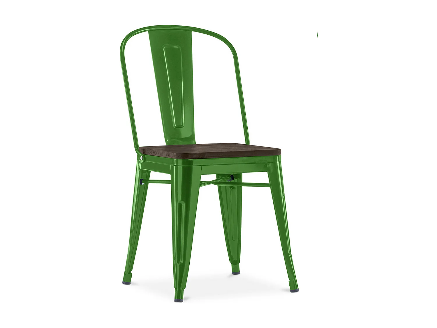 Silla industrial Kontoir de acero blanco brillante con asiento de pino macizo oscuro-Color Verde