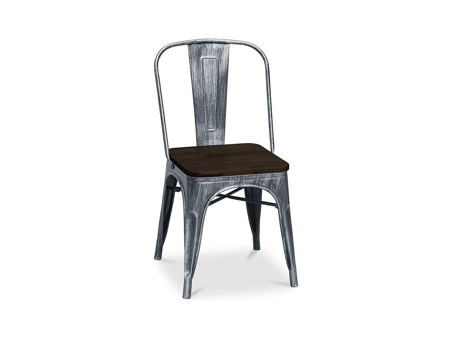 Chaise acier vintage vieilli et assise en bois massif marron Reko-Couleur Acier vieilli