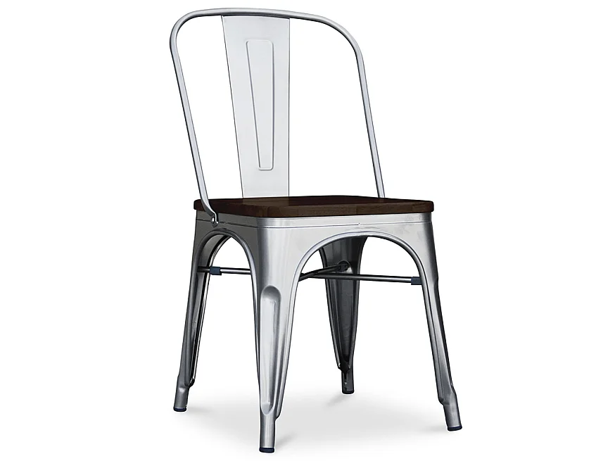Silla vintage de acero envejecido y asiento de madera maciza marrón Reko-Acero envejecido