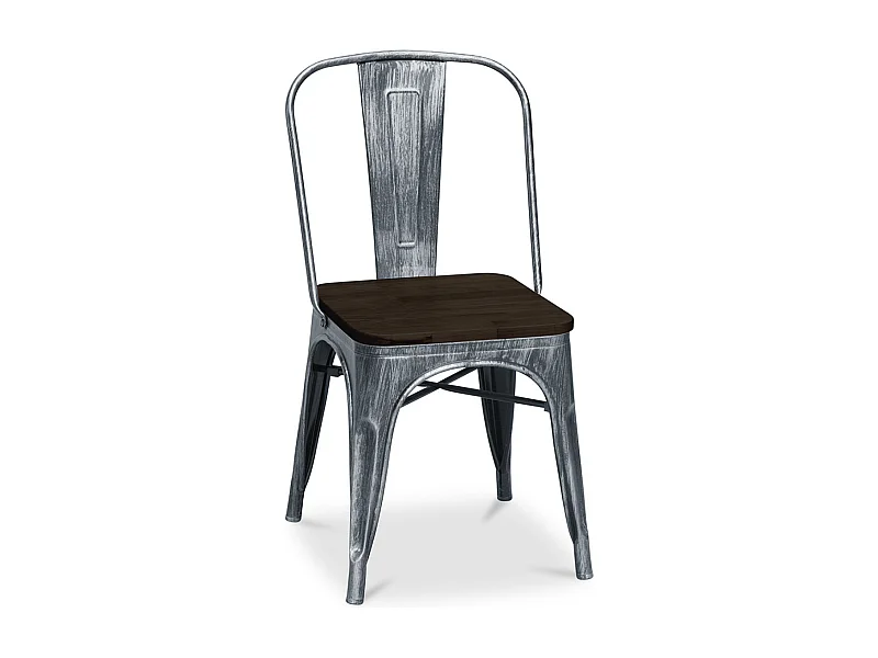 Chaise acier vintage vieilli et assise en bois massif marron Reko-Couleur Acier vieilli