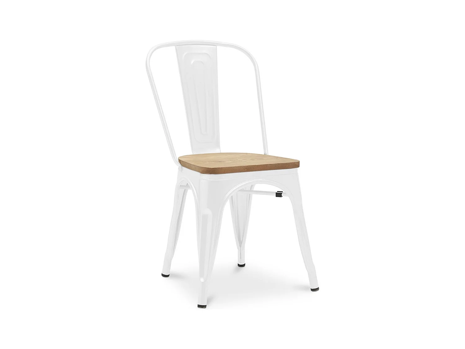 Chaise industrielle acier brillant et assise en bois massif naturel Reko-Couleur Blanc