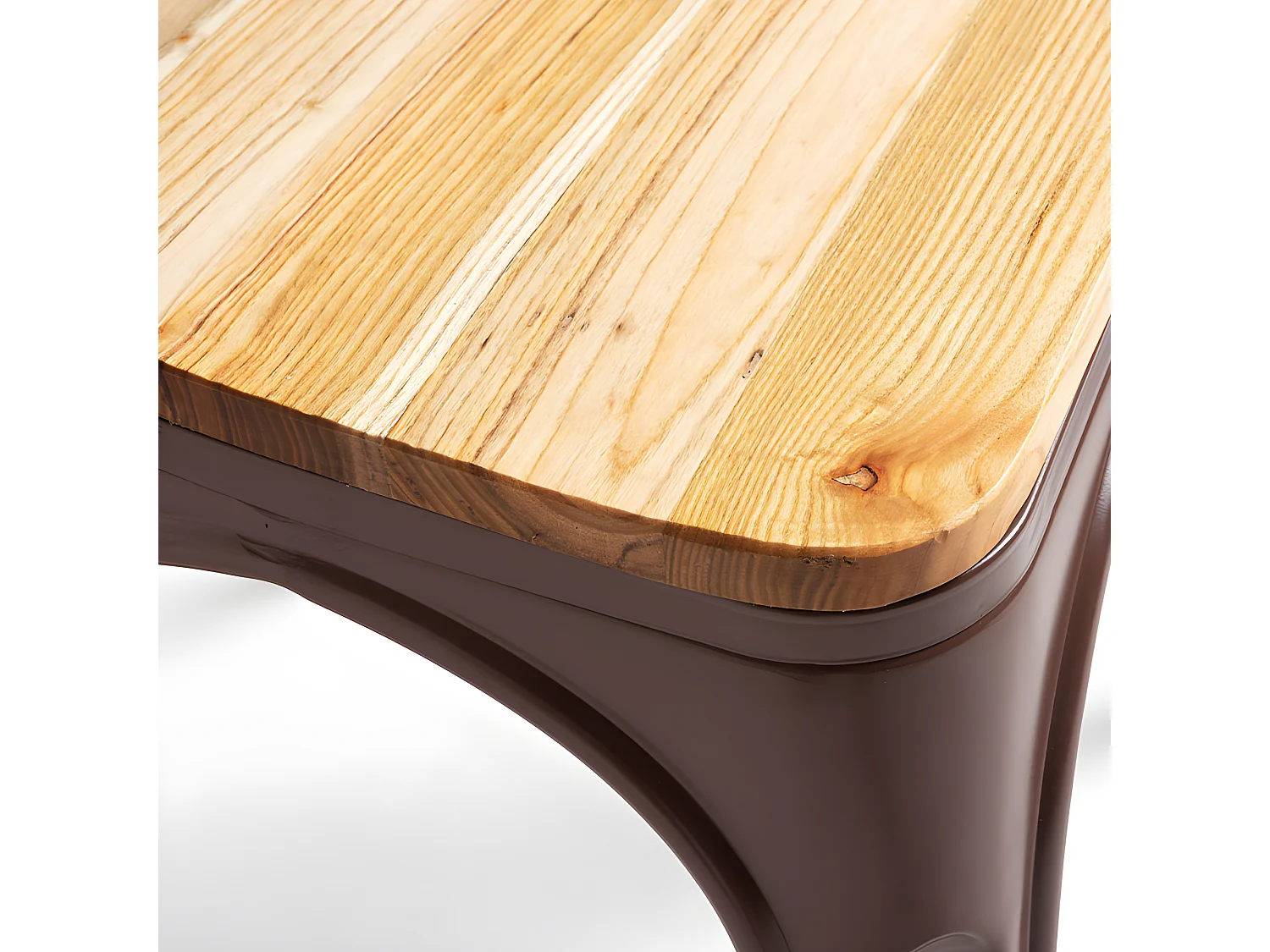 Chaise industrielle acier brillant et assise en bois massif naturel Reko-Couleur Blanc