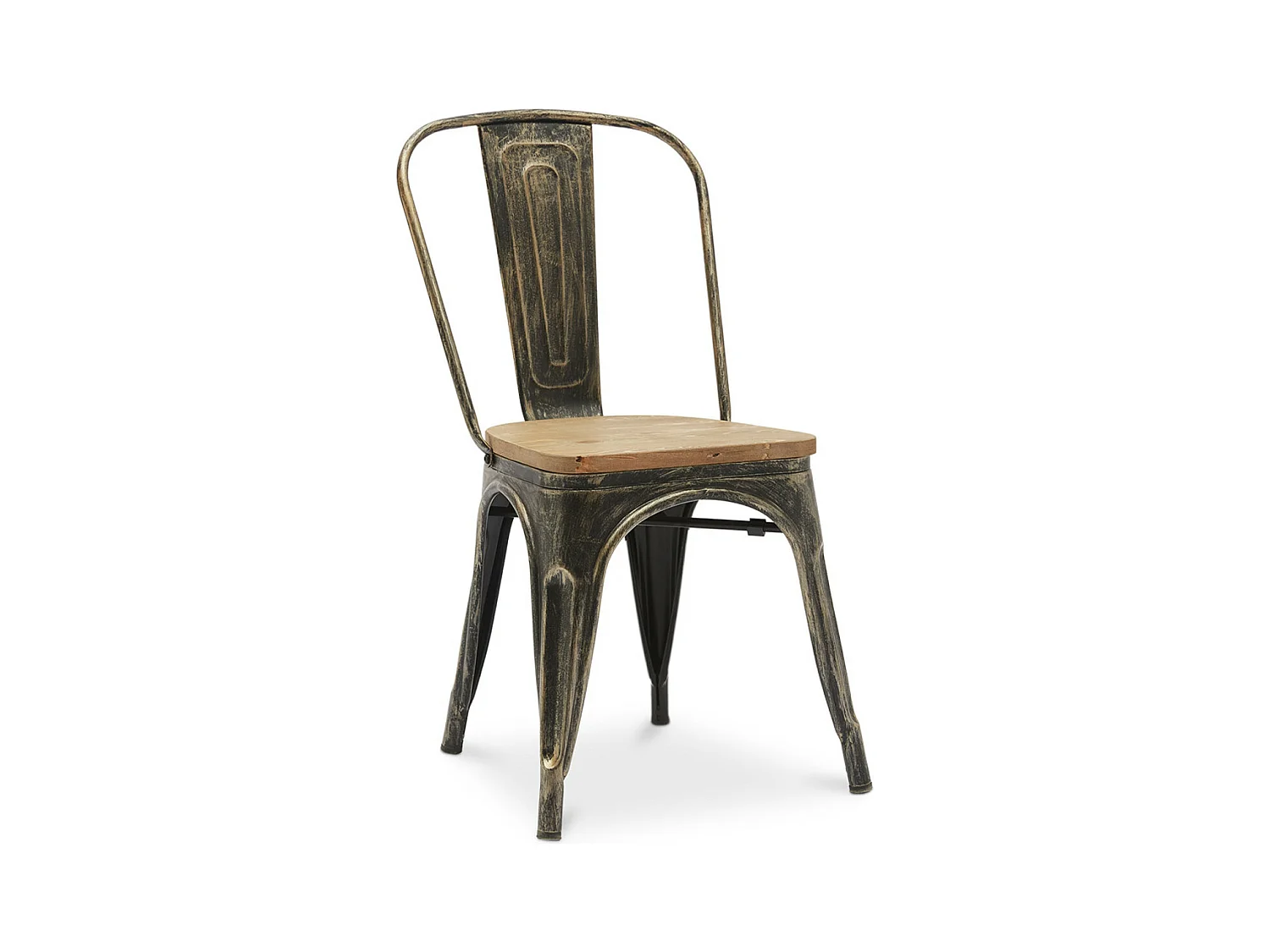 Chaise industrielle acier vieilli et assise en bois massif naturel Reko-Couleur Bronze