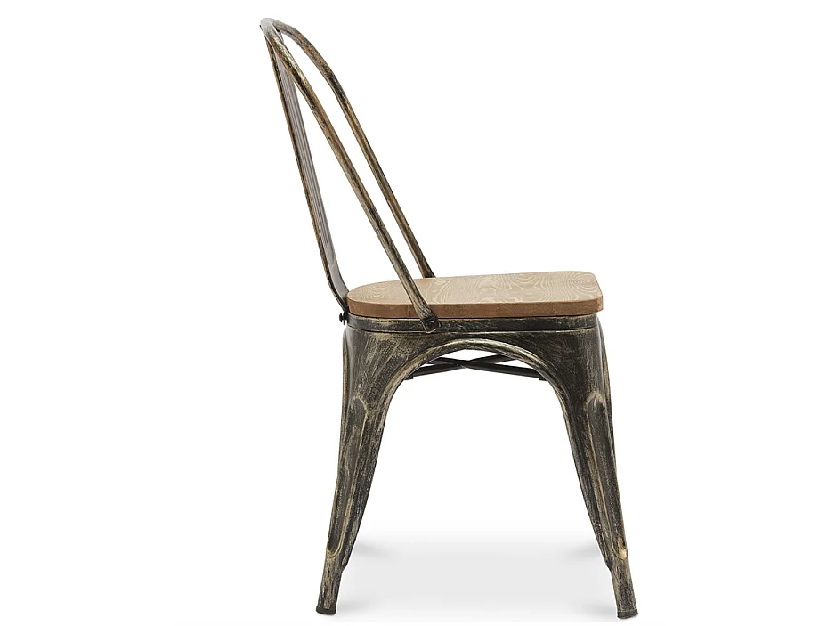 Chaise industrielle acier vieilli et assise en bois massif naturel Reko-Bronze