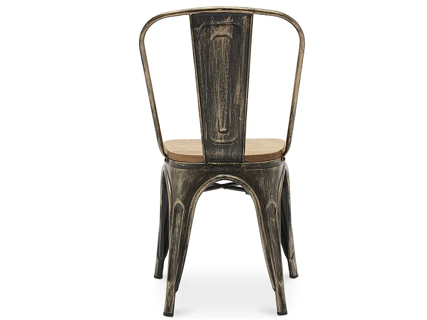 Chaise industrielle acier vieilli et assise en bois massif naturel Reko-Bronze