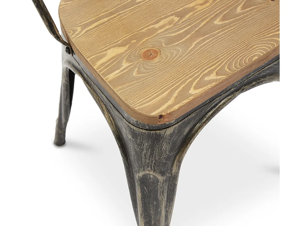 Chaise industrielle acier vieilli et assise en bois massif naturel Reko-Bronze
