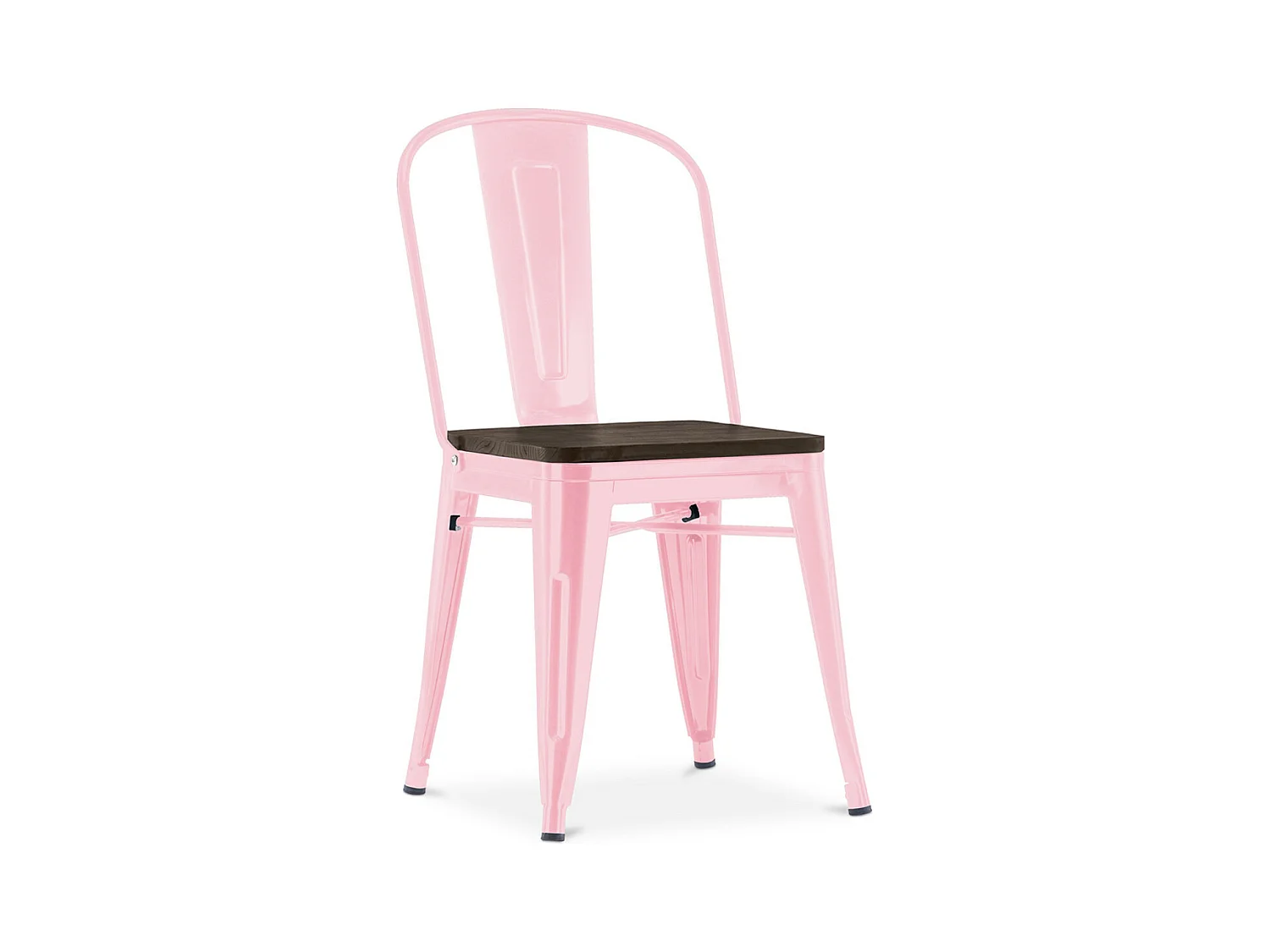 Chaise industrielle acier brillant et assise en bois massif marron Reko-Couleur Rose