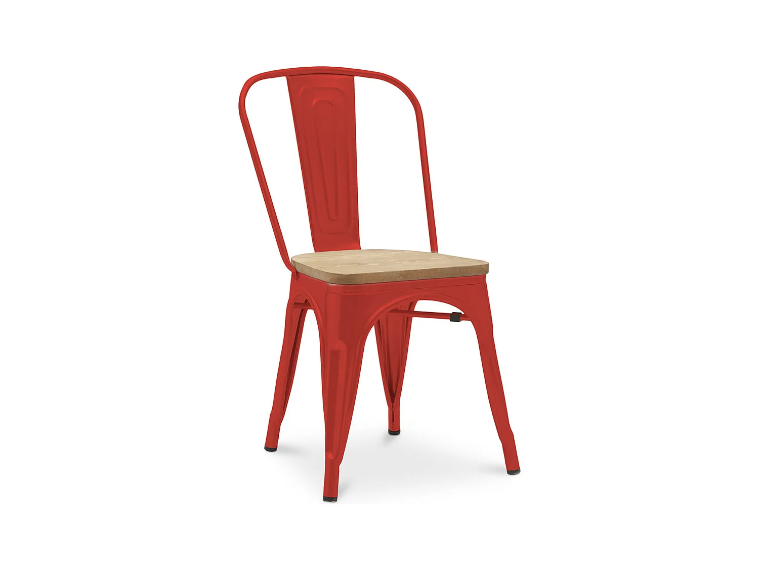 Chaise industrielle acier brillant et assise en bois massif naturel Reko-Couleur Rouge