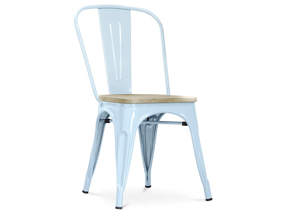 Chaise industrielle acier brillant et assise en bois massif naturel Reko-Rouge