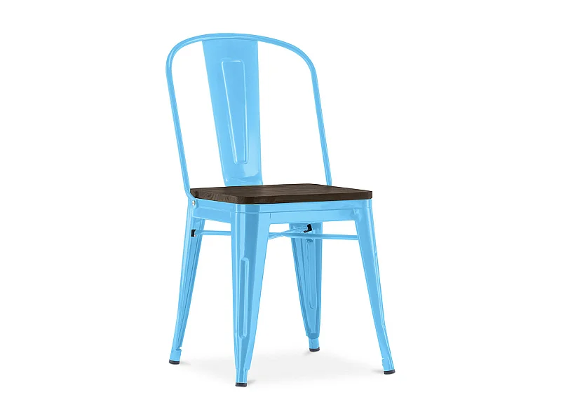 Silla industrial Kontoir de acero blanco brillante con asiento de pino macizo oscuro-Color Azul turquesa