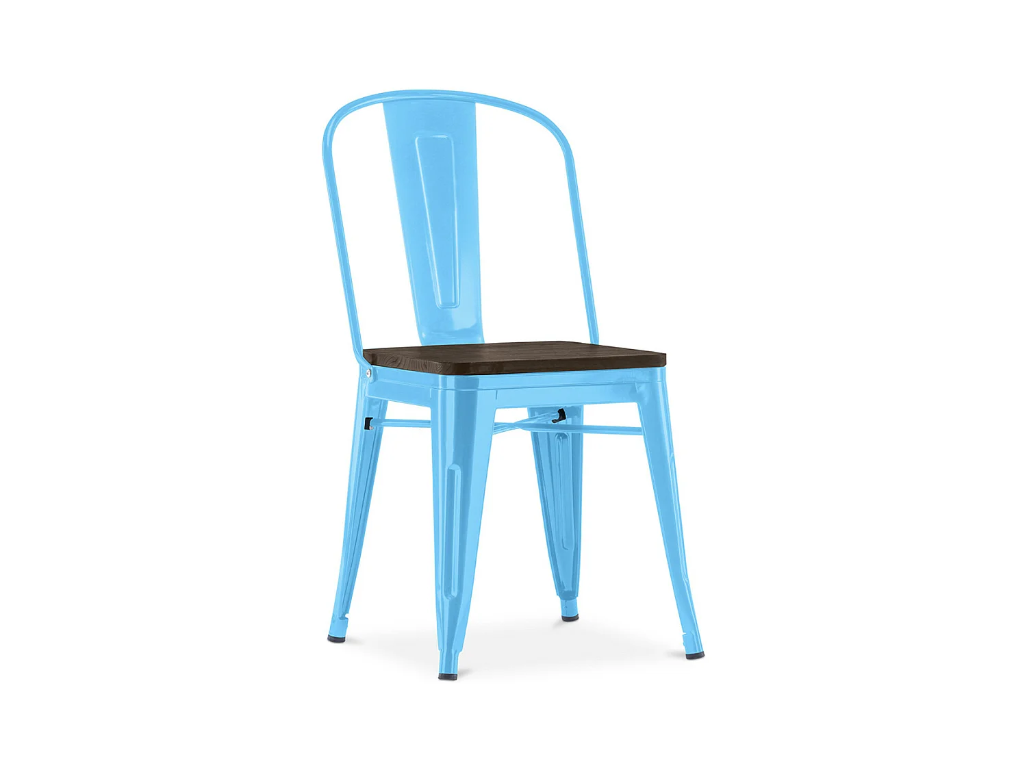 Chaise industrielle acier brillant et assise en bois massif marron Reko-Couleur Bleu turquoise