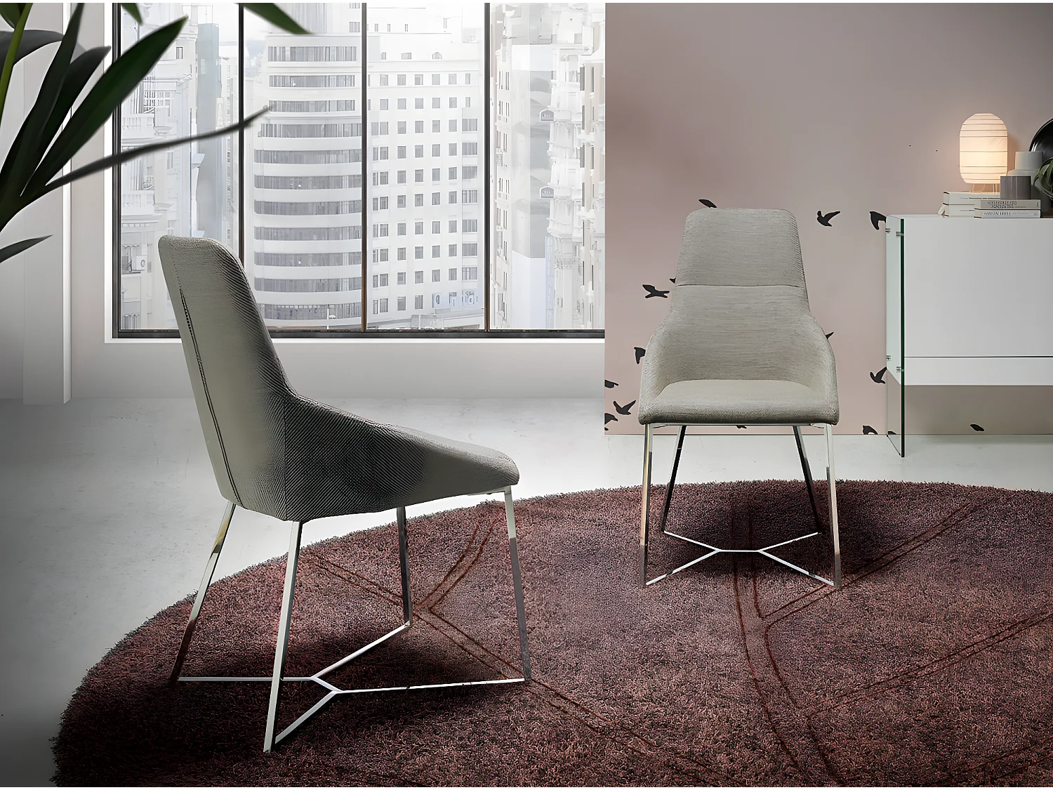 Donia moderne stoffen stoel en chroomstalen poten - Set van 4-Kleur Aqua04 Beige