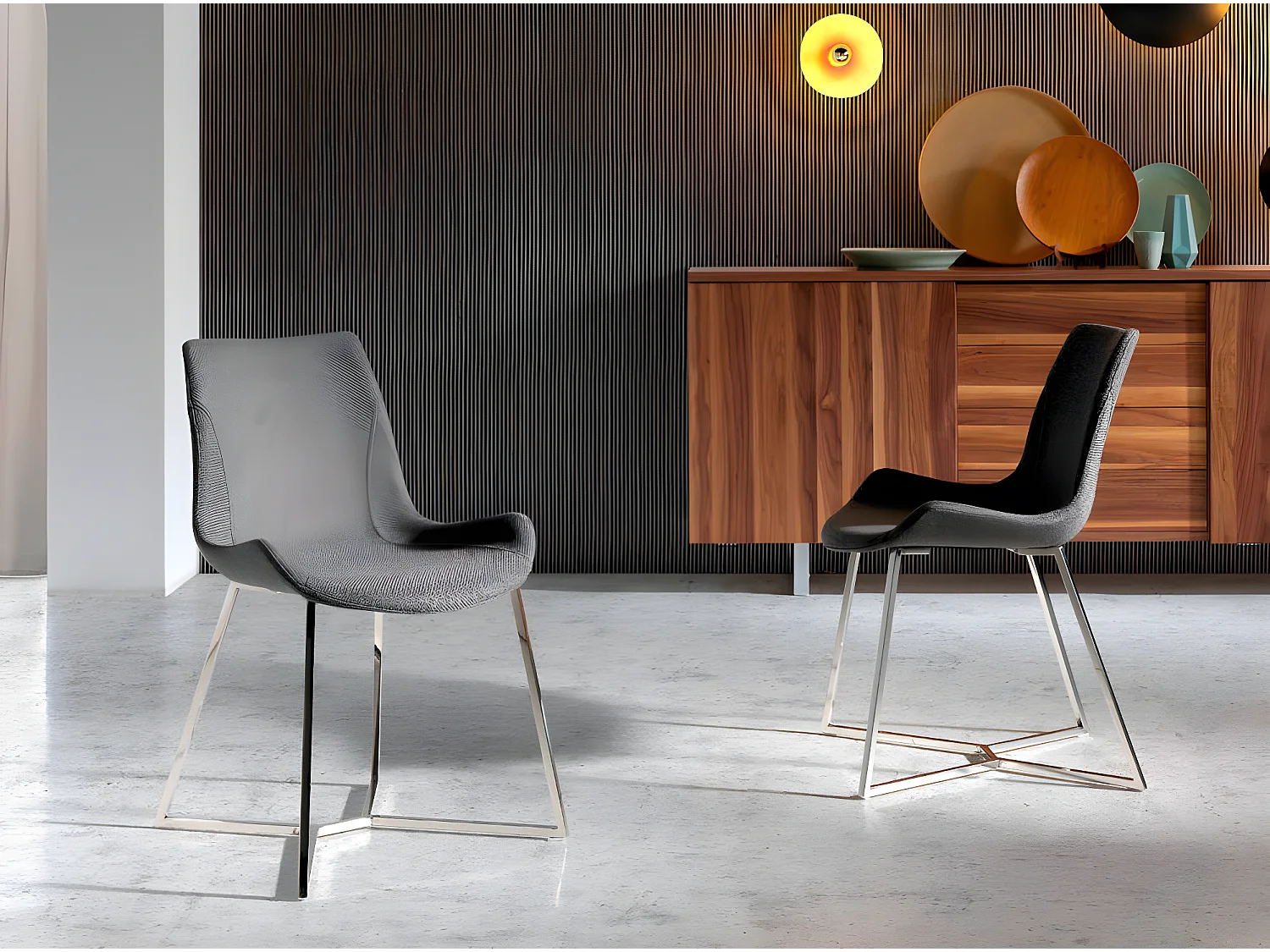 Chaise moderne tissu et pieds acier chromé Donia - Lot de 4-Couleur Aqua 90 Noir