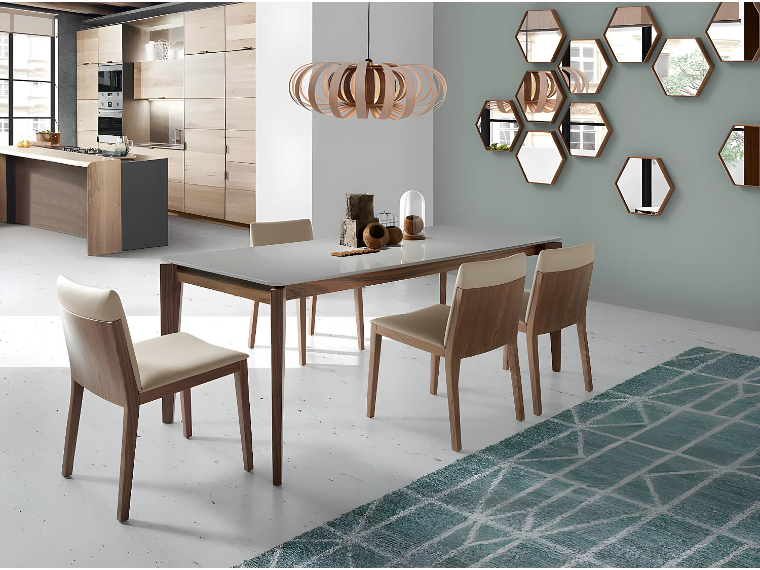 Mauna walnoot gefineerde en kunstleren stoel - Set van 2-Kleur Aqua 82 Taupe