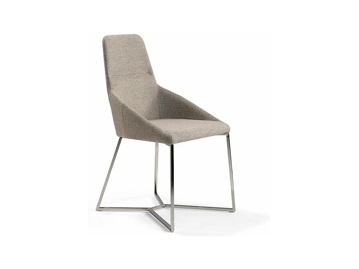 Chaise moderne tissu et pieds acier chromé Donia - Lot de 4-Couleur Aqua 18 Taupe foncé