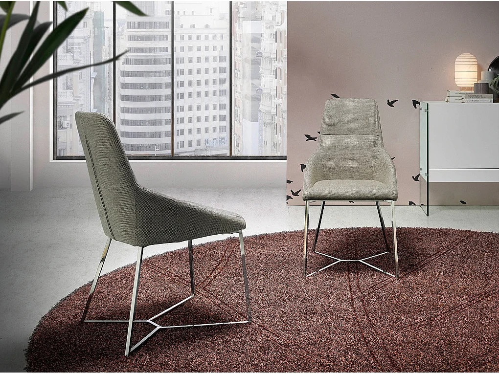 Chaise moderne tissu et pieds acier chromé Donia - Lot de 4-Couleur Aqua 18 Taupe foncé