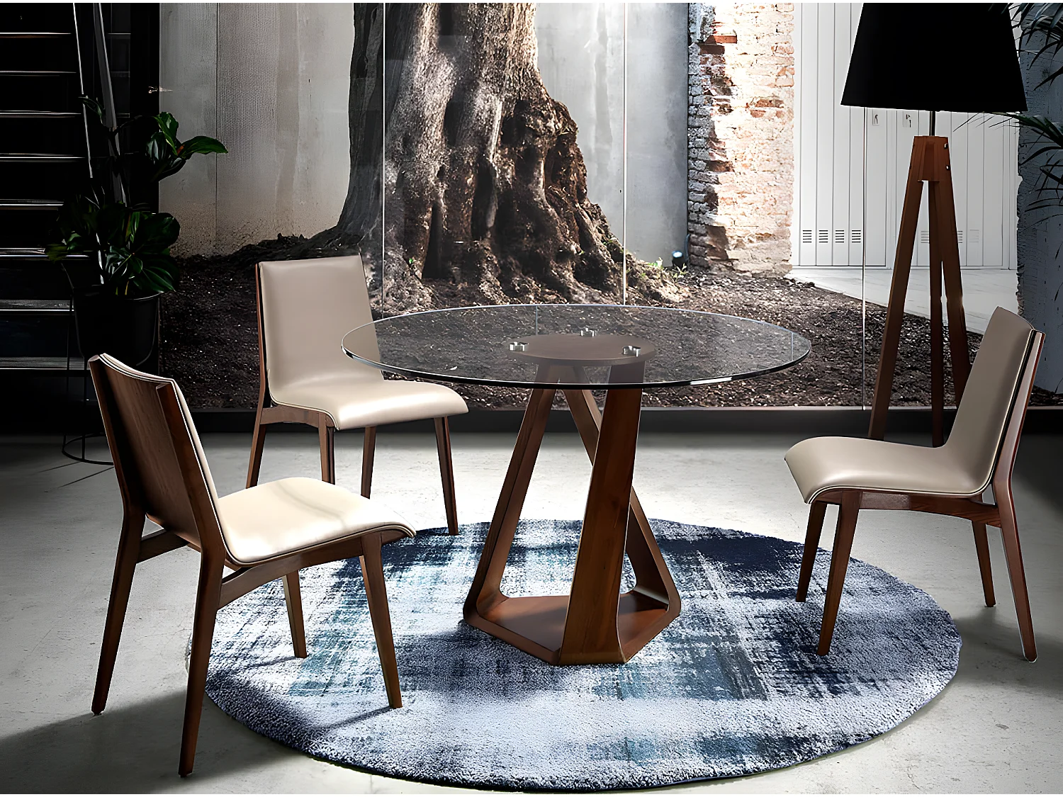 Chaise design pieds en frêne couleur noyer et simili cuir Bova - Lot de 2-Couleur Aqua 68 Bleu foncé